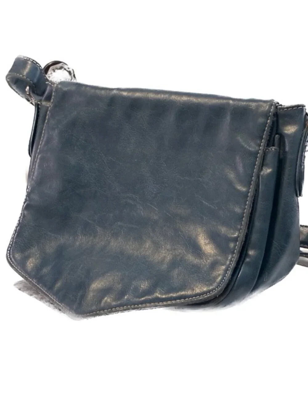 Noi Noi Slate Blue Vegan Leather Crossbody Messenger Bag